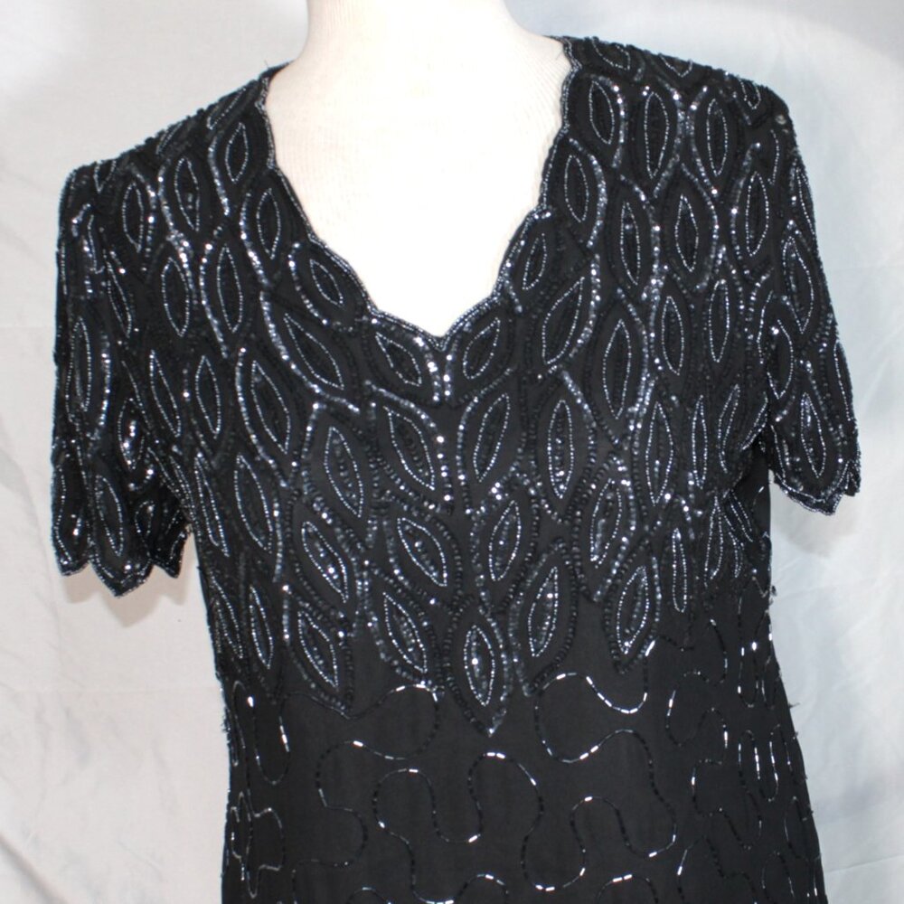 BEADED COCKTAIL DRESS BLACK 2X PLUS